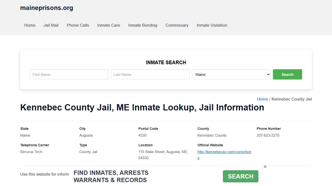 Kennebec County Jail, ME - Offender Locator, Contacts, Inmate Info